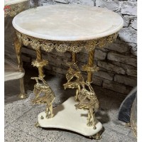 خرید آنلاین، میز برنزی 3 پایه ی پرنس، با حاشیه ها طرح گل رز و صفحه سنگ مرمر بسیار با کیفیت، زیر قیمت بازار | هنرظریف