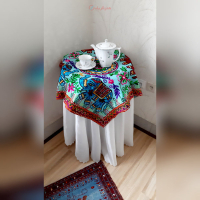 خرید رومیزی مربع سوزن دوزی بلوچ آینه کاری کتان ۸۸×۸۸ قابل شستشو | هنرظریف